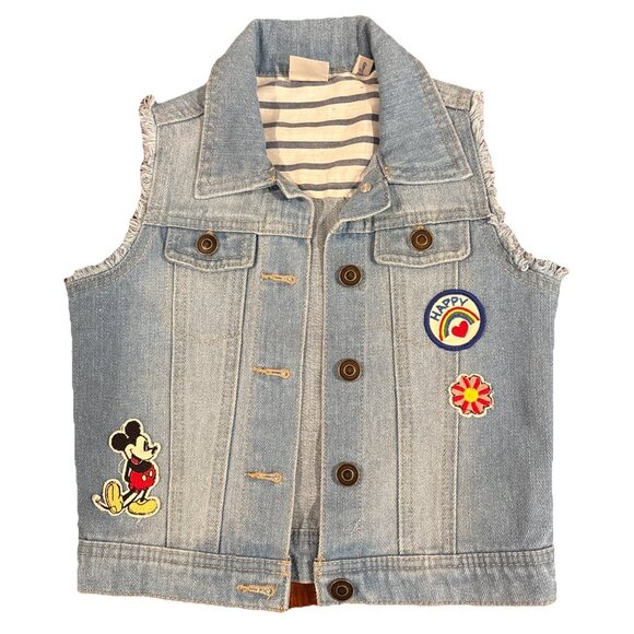 WDW Disney Mickey Mouse Junk Food Patches Denim Jean Jacket Vest Girls Small - Picture 1 of 5